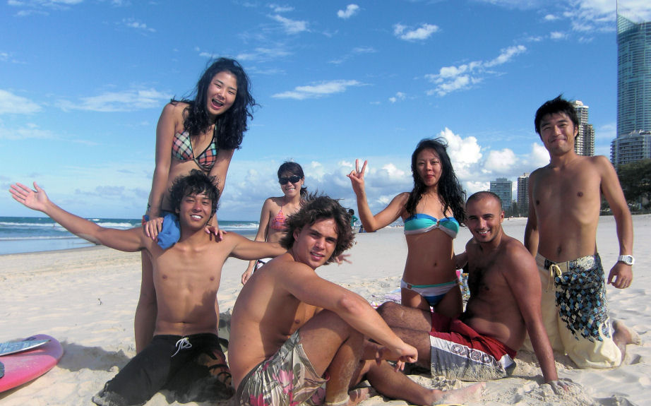 English language students on the beach 50 meters from our school